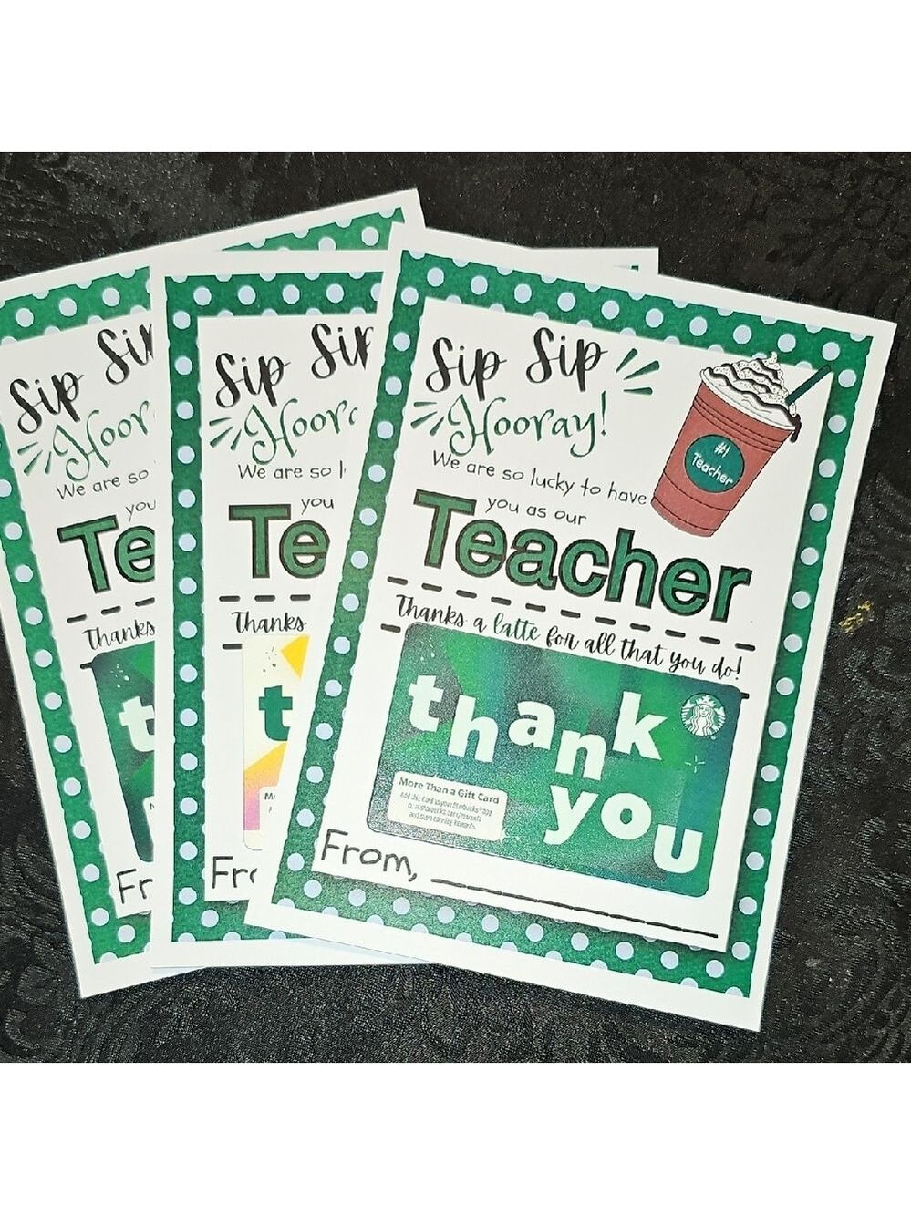 Green and White (Starbucks) Themed Teacher Appreciation Cards
